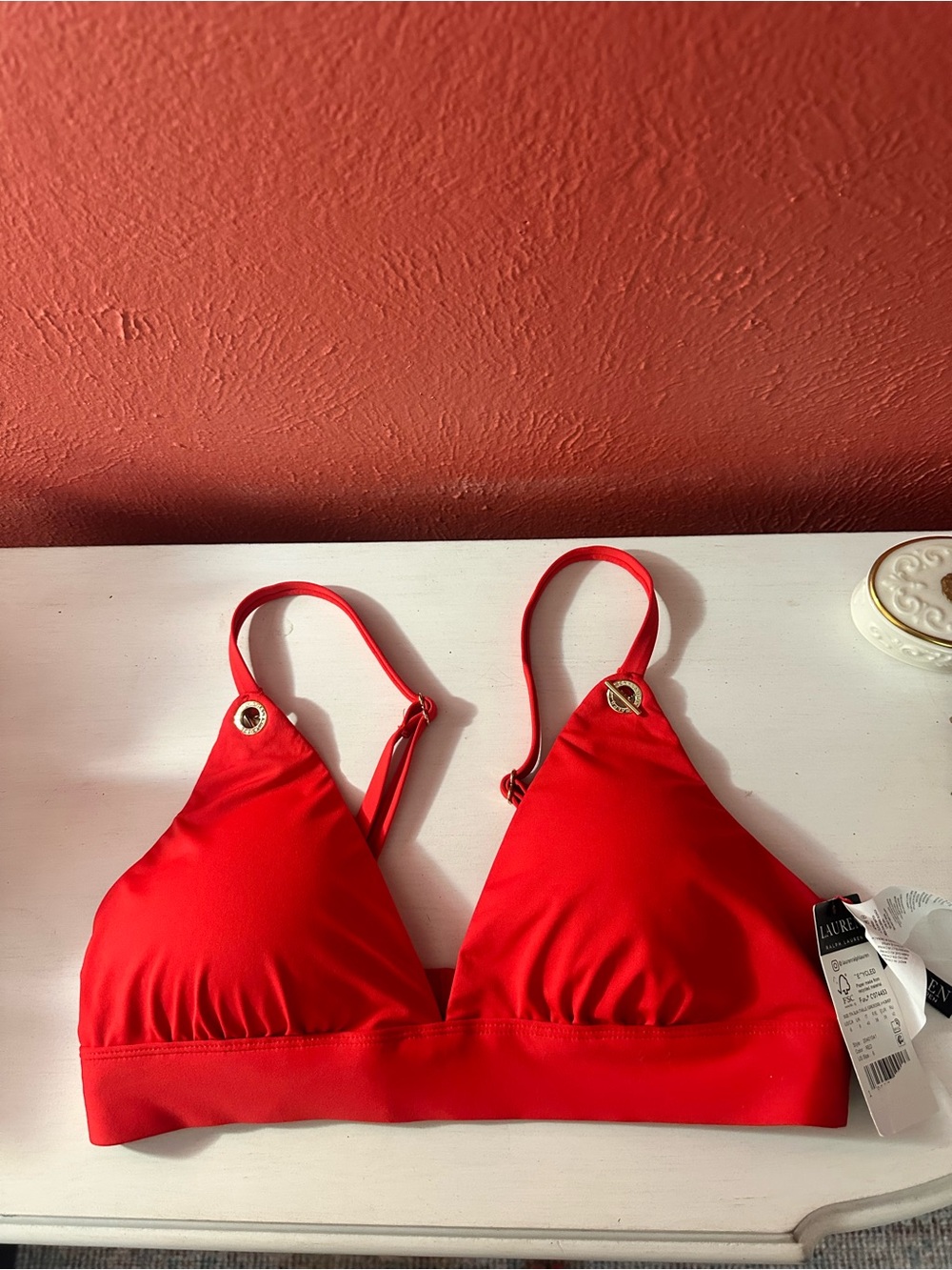 DKNY Red Triangle Bikini Top